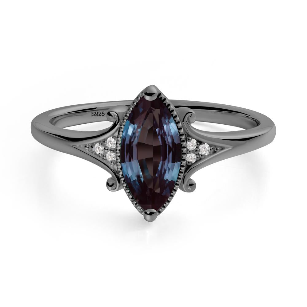 Scrollwork Marquise Alexandrite Ring - LUO Jewelry #metal_black finish sterling silver