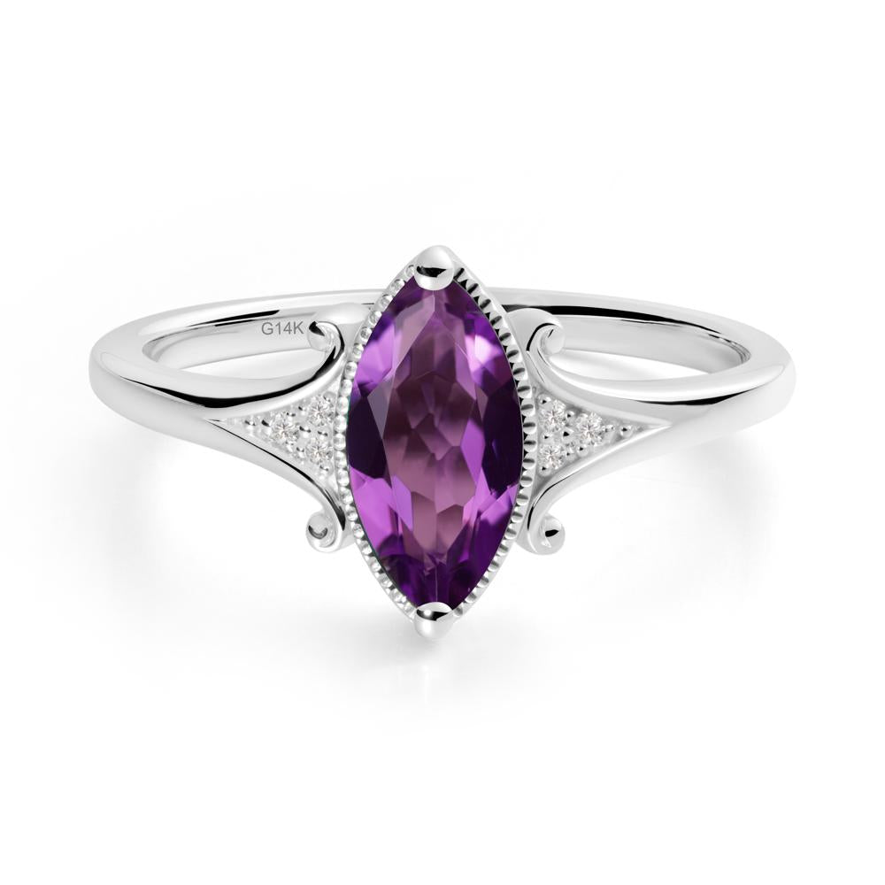 Marquise Amethyst Milgrain Halo Ring - LUO Jewelry #metal_14k white gold