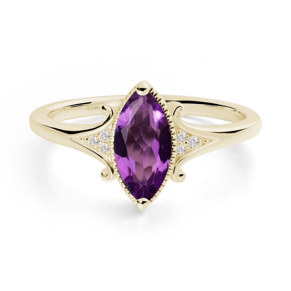 Marquise Amethyst Milgrain Halo Ring - LUO Jewelry #metal_14k yellow gold
