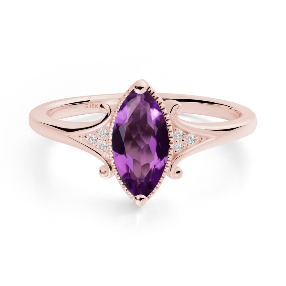Marquise Amethyst Milgrain Halo Ring - LUO Jewelry #metal_18k rose gold