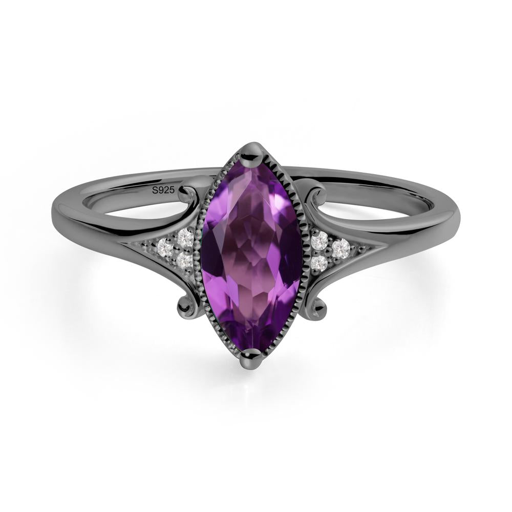 Marquise Amethyst Milgrain Halo Ring - LUO Jewelry #metal_black finish sterling silver