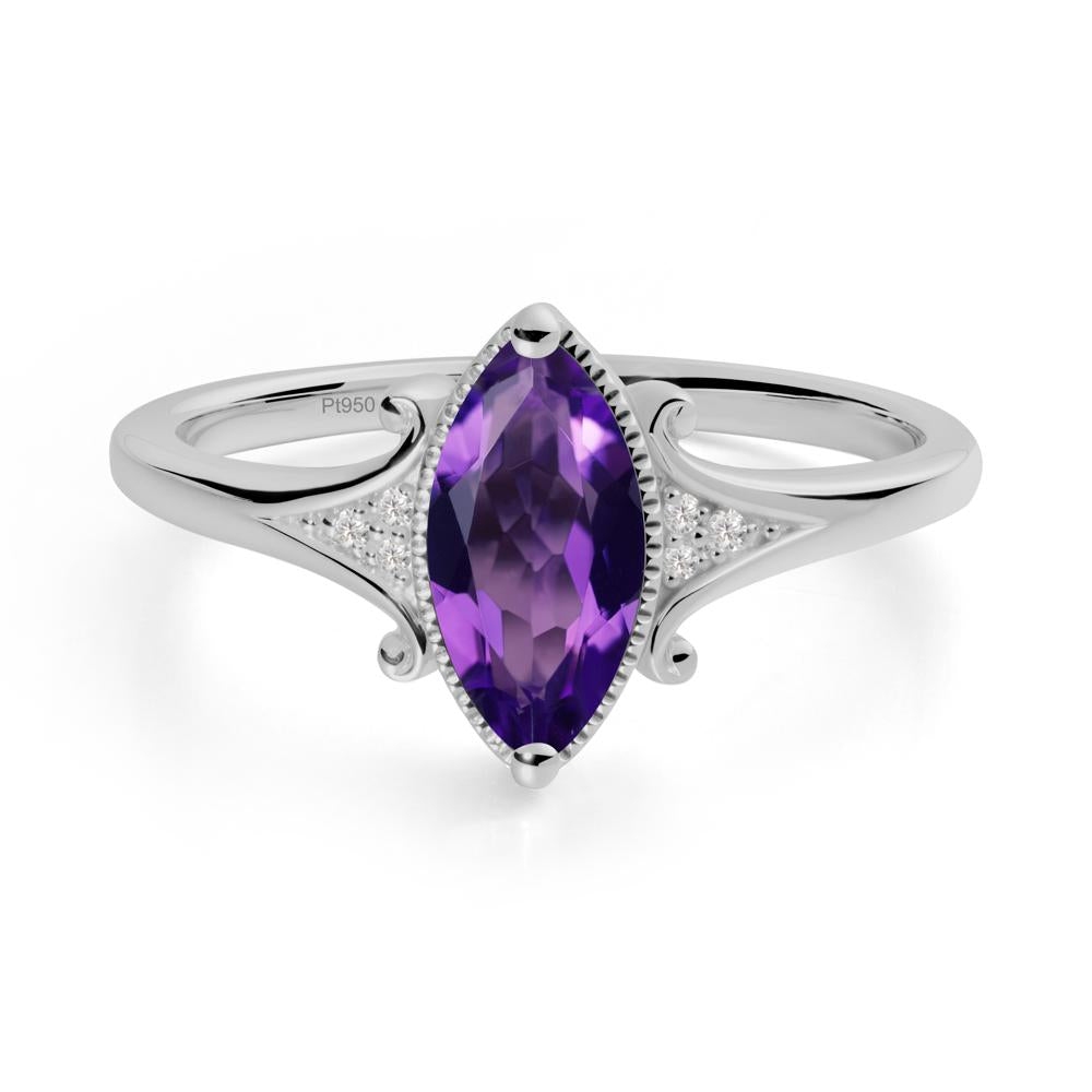Marquise Amethyst Milgrain Halo Ring - LUO Jewelry #metal_platinum