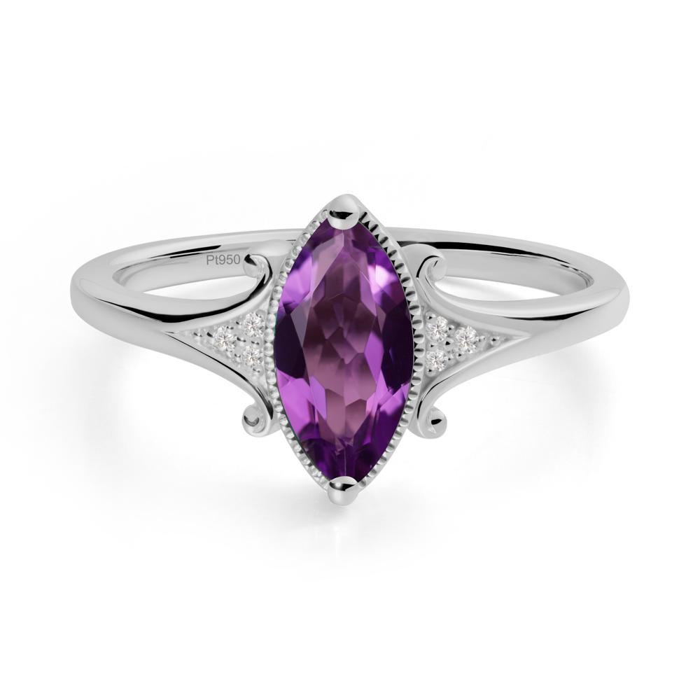 Marquise Amethyst Milgrain Halo Ring - LUO Jewelry #metal_platinum