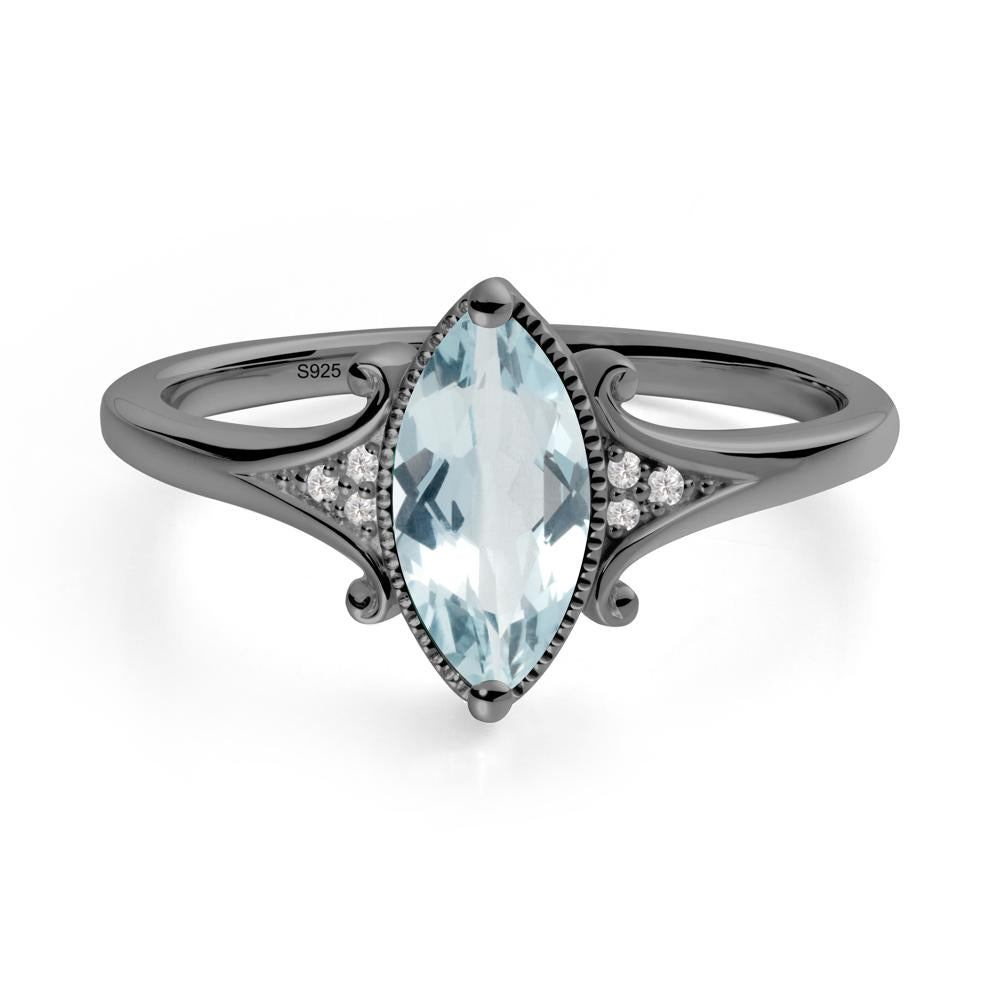 Scrollwork Marquise Aquamarine Ring - LUO Jewelry #metal_black finish sterling silver
