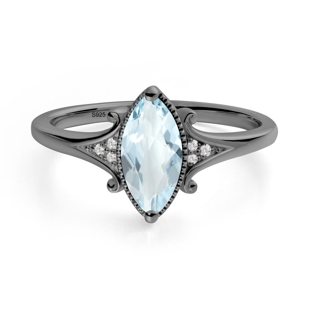Scrollwork Marquise Aquamarine Ring - LUO Jewelry #metal_black finish sterling silver