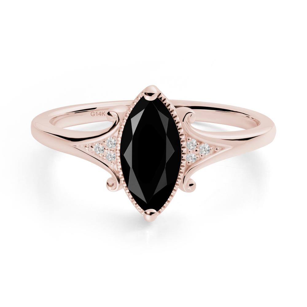 Marquise Black Spinel Milgrain Halo Ring - LUO Jewelry #metal_14k rose gold