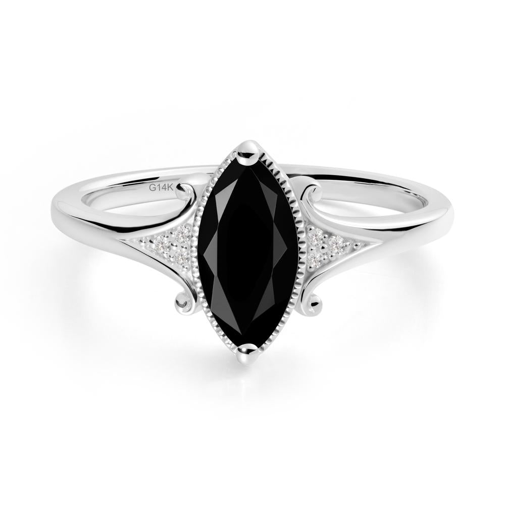 Marquise Black Spinel Milgrain Halo Ring - LUO Jewelry #metal_14k white gold