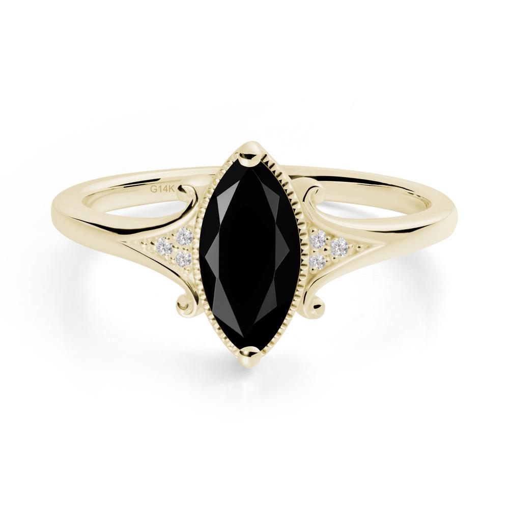 Marquise Black Spinel Milgrain Halo Ring - LUO Jewelry #metal_14k yellow gold