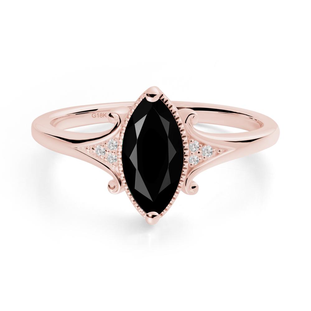 Marquise Black Spinel Milgrain Halo Ring - LUO Jewelry #metal_18k rose gold