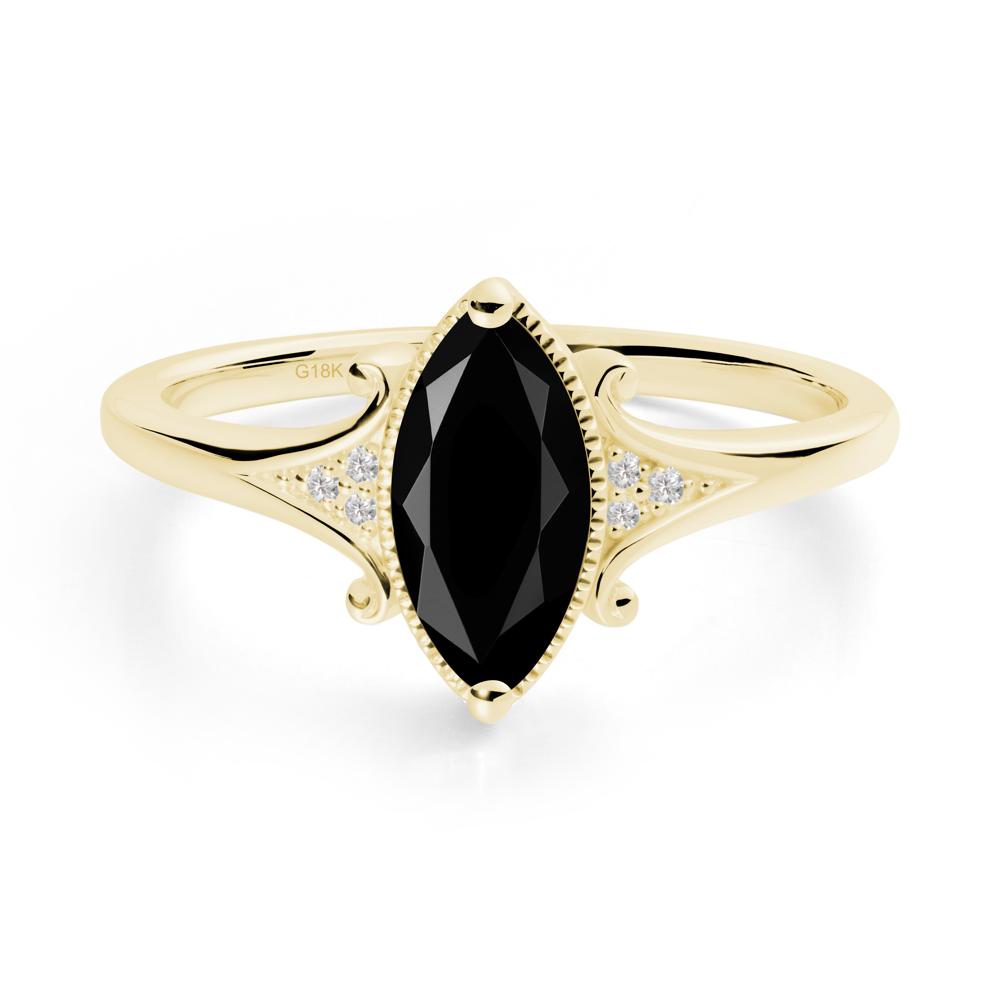 Marquise Black Spinel Milgrain Halo Ring - LUO Jewelry #metal_18k yellow gold