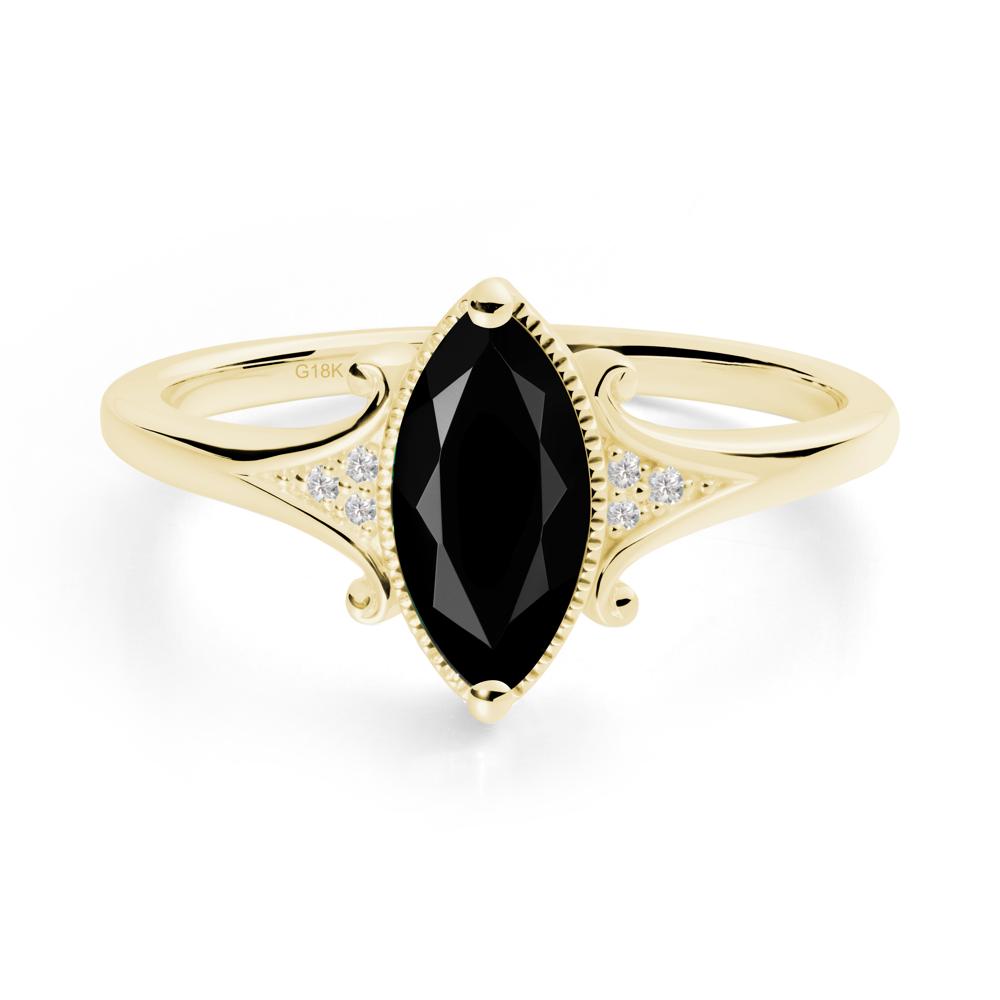 Marquise Black Spinel Milgrain Halo Ring - LUO Jewelry #metal_18k yellow gold