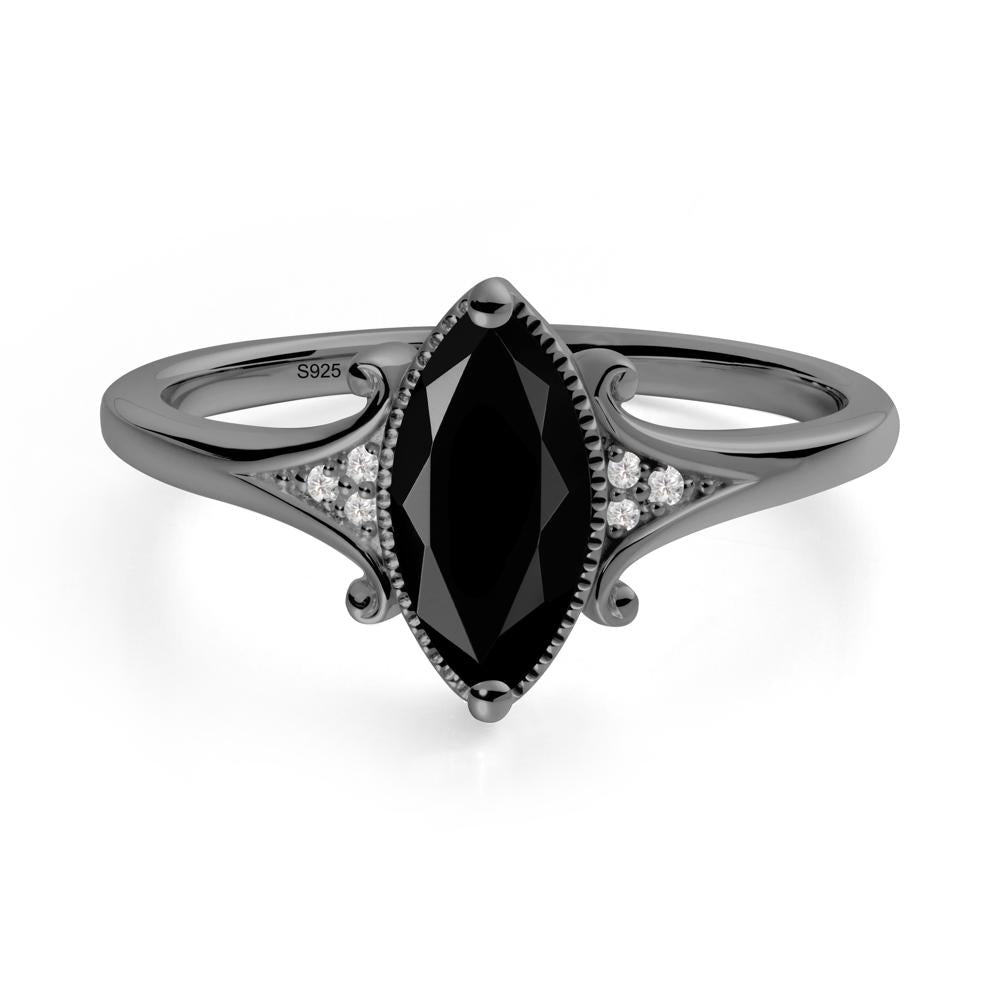 Marquise Black Spinel Milgrain Halo Ring - LUO Jewelry #metal_black finish sterling silver