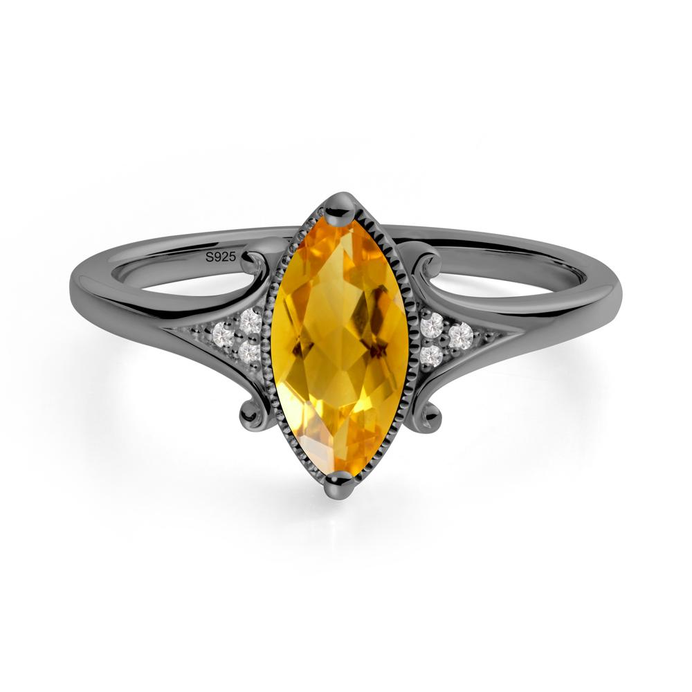 Scrollwork Marquise Citrine Ring - LUO Jewelry #metal_black finish sterling silver