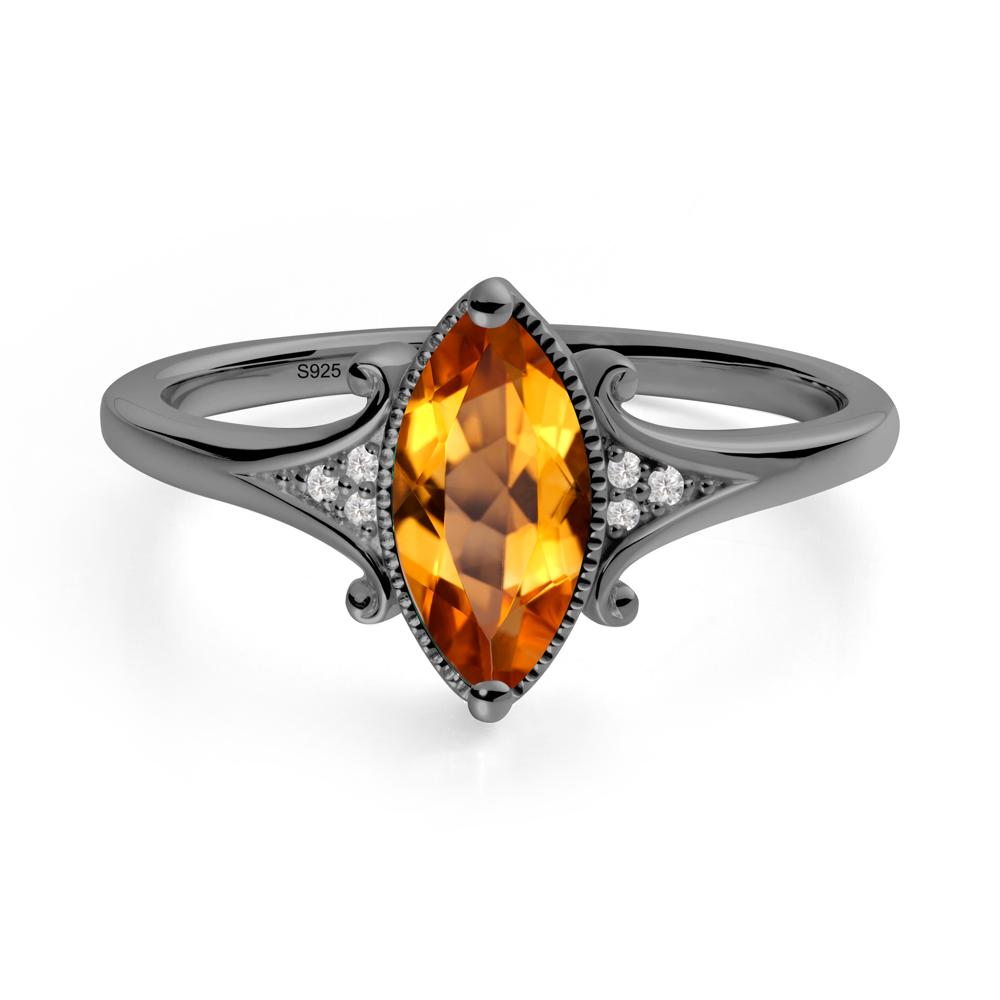 Scrollwork Marquise Citrine Ring - LUO Jewelry #metal_black finish sterling silver