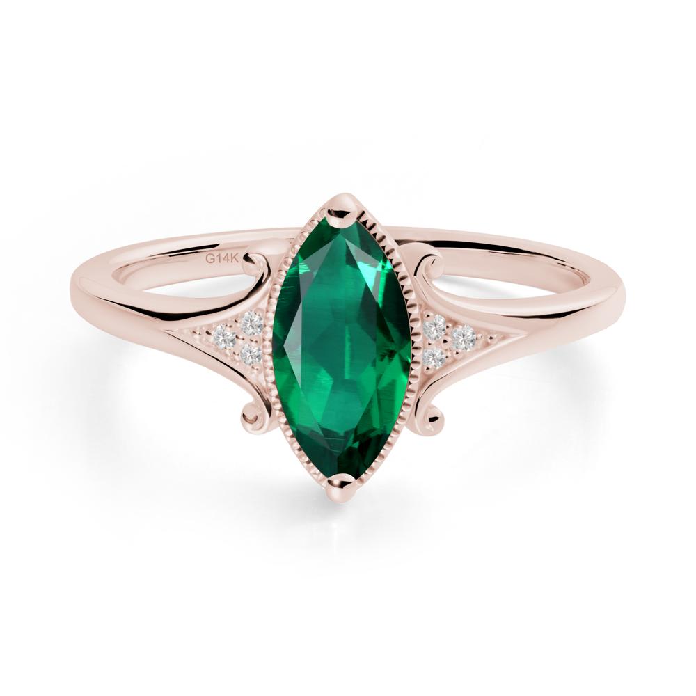 Marquise Emerald Ring with Milgrain Halo - LUO Jewelry #metal_14k rose gold