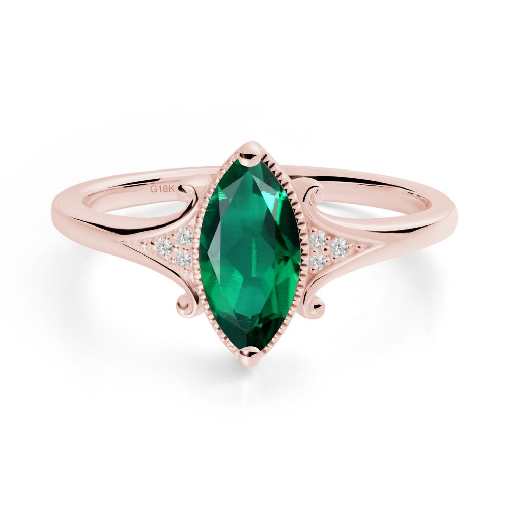 Marquise Emerald Ring with Milgrain Halo - LUO Jewelry #metal_18k rose gold