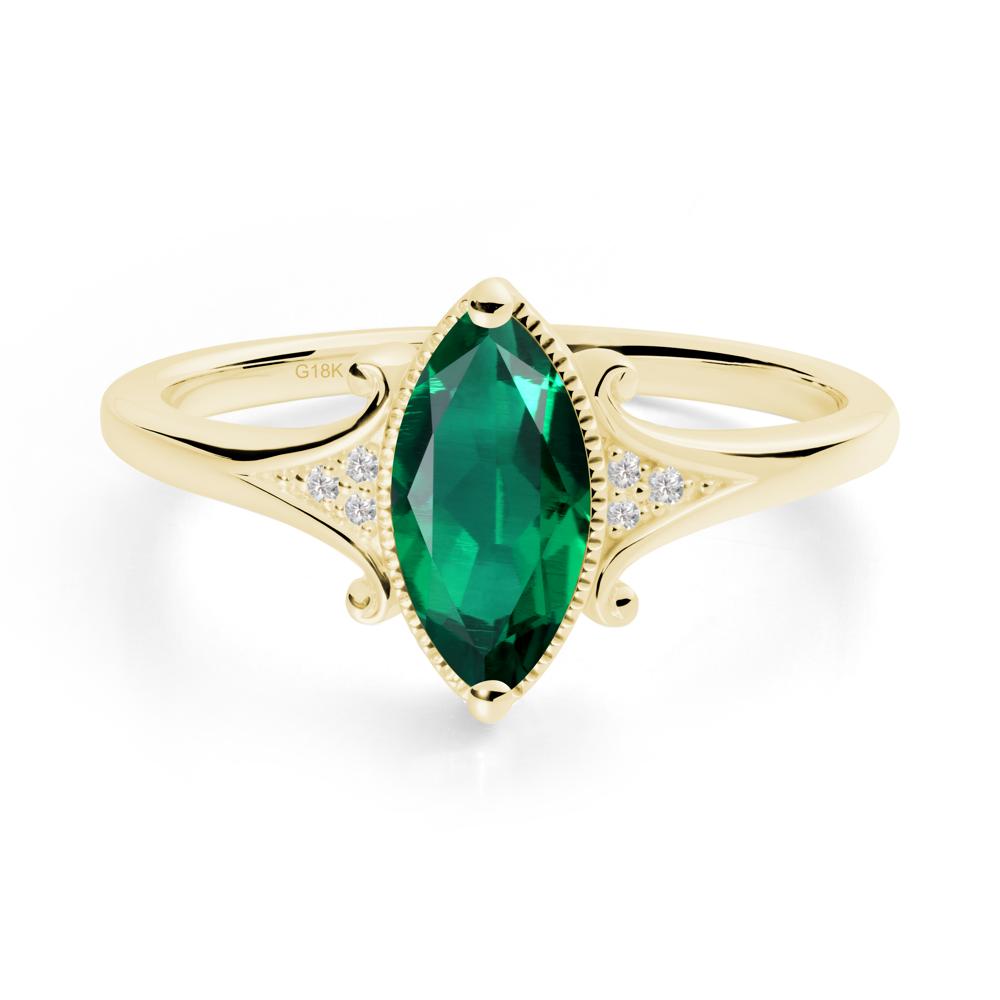 Marquise Emerald Ring with Milgrain Halo - LUO Jewelry #metal_18k yellow gold