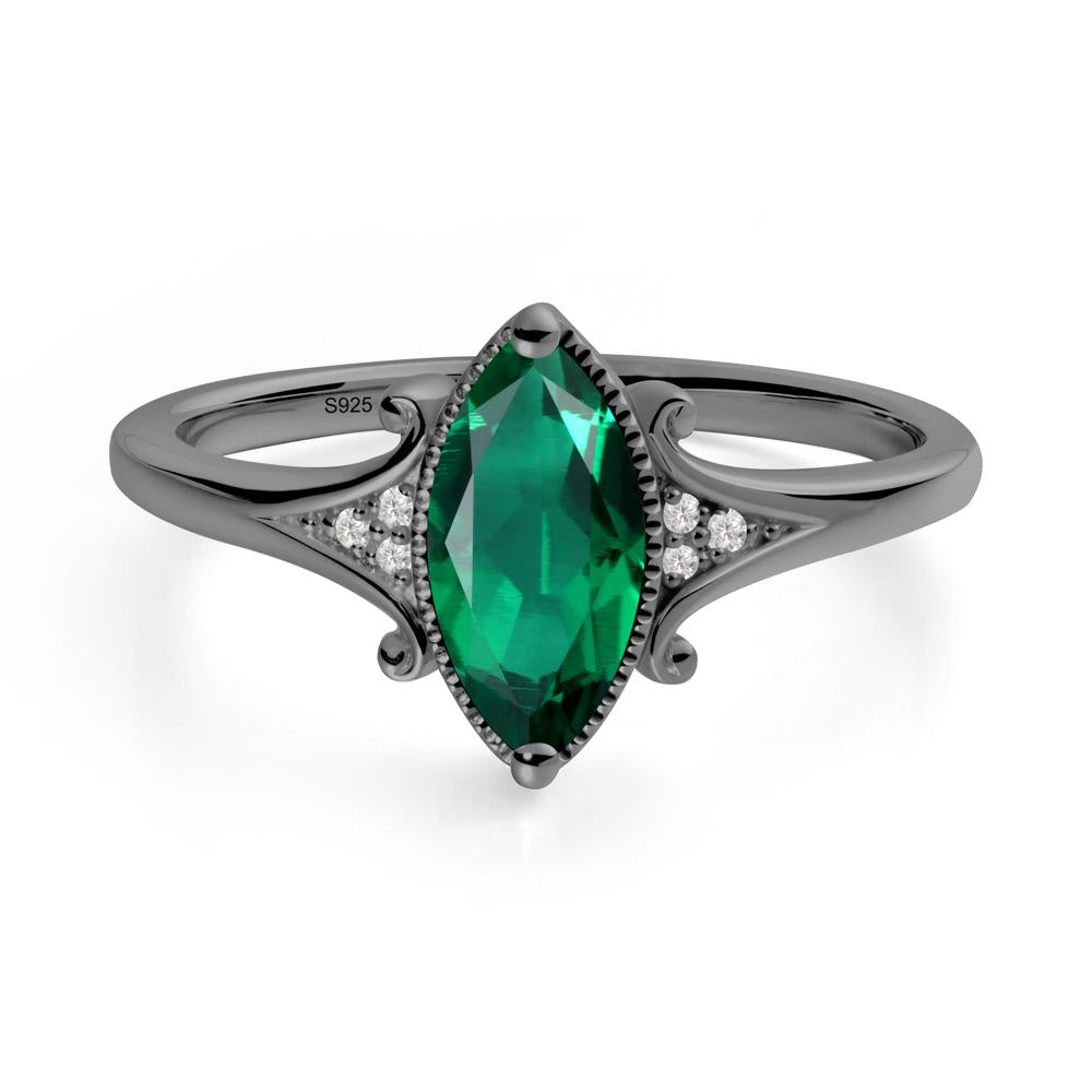 Marquise Emerald Ring with Milgrain Halo - LUO Jewelry #metal_black finish sterling silver
