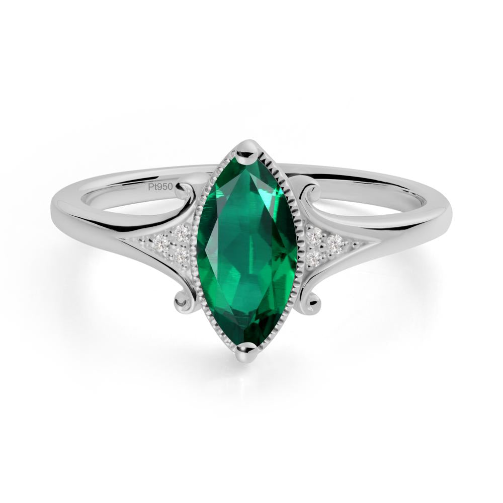 Marquise Emerald Ring with Milgrain Halo - LUO Jewelry #metal_platinum