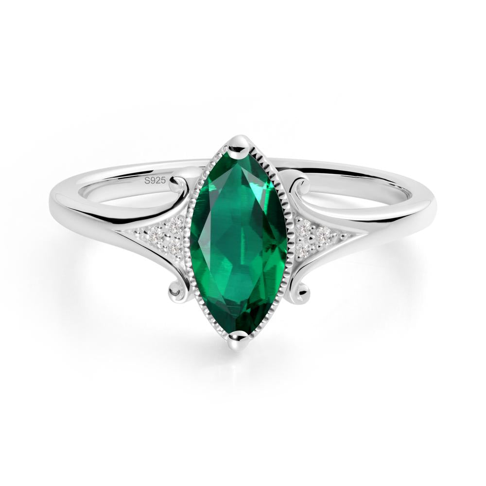 Marquise Emerald Ring with Milgrain Halo - LUO Jewelry #metal_sterling silver