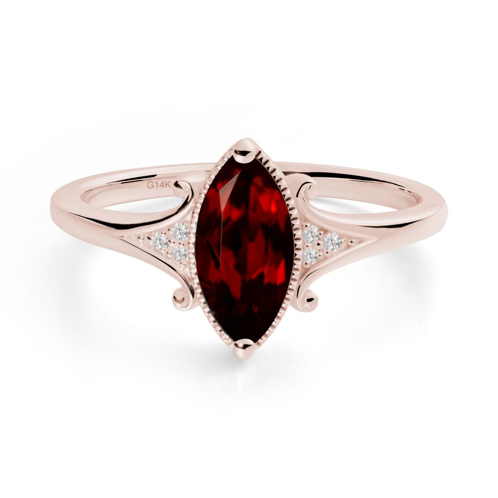 Marquise Garnet Ring with Milgrain Halo - LUO Jewelry #metal_14k rose gold