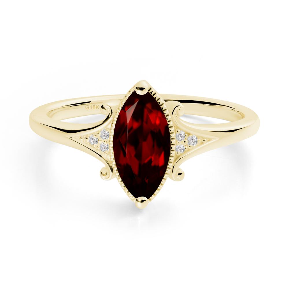 Marquise Garnet Ring with Milgrain Halo - LUO Jewelry #metal_18k yellow gold