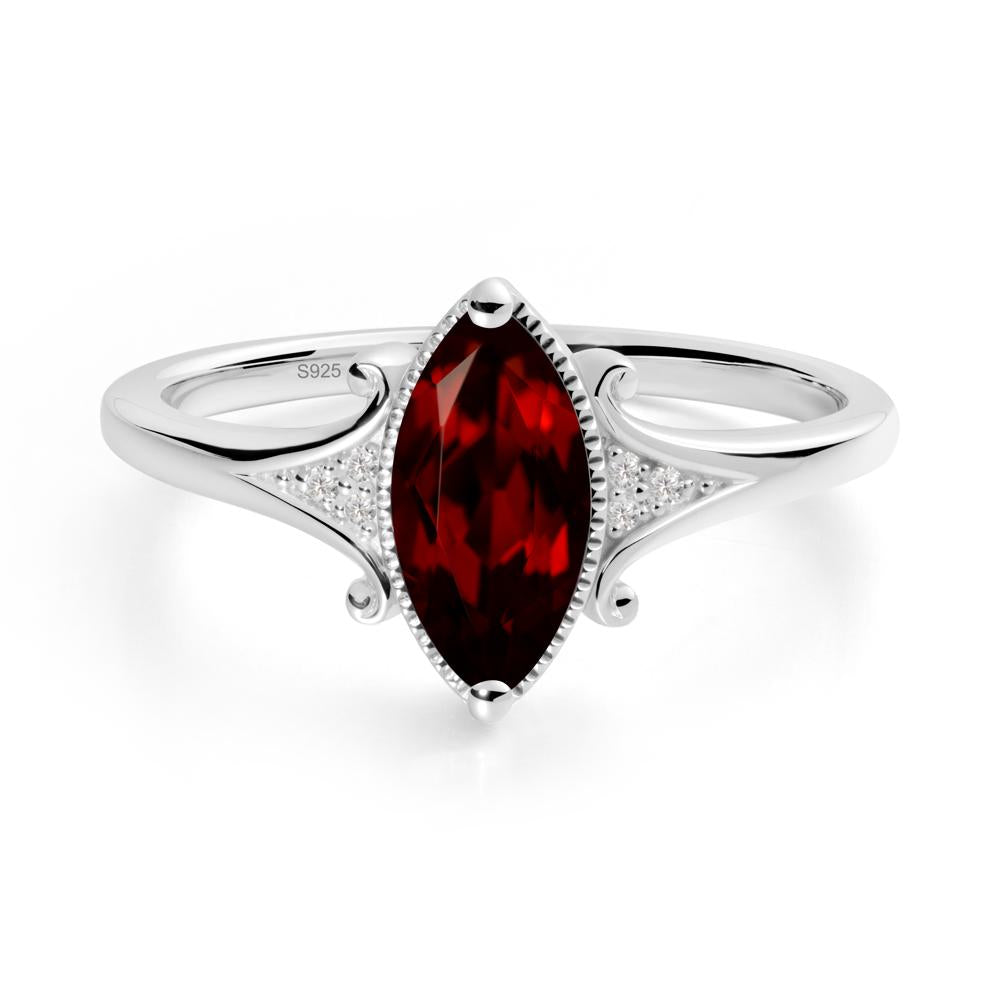 Marquise Garnet Ring with Milgrain Halo - LUO Jewelry #metal_sterling silver