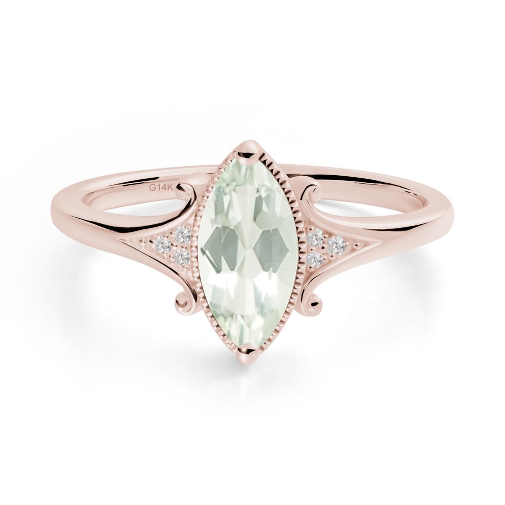 Marquise Green Amethyst Milgrain Halo Ring - LUO Jewelry #metal_14k rose gold