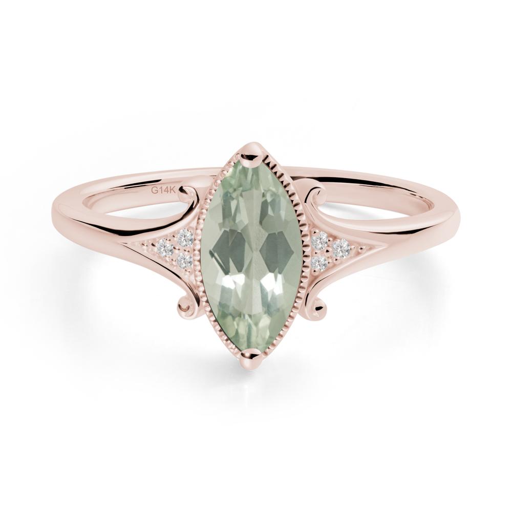 Marquise Green Amethyst Milgrain Halo Ring - LUO Jewelry #metal_14k rose gold
