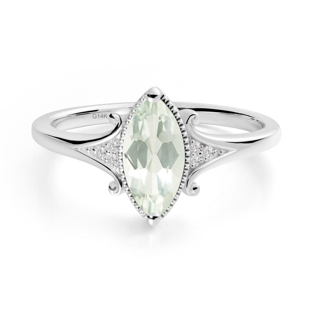Marquise Green Amethyst Milgrain Halo Ring - LUO Jewelry #metal_14k white gold