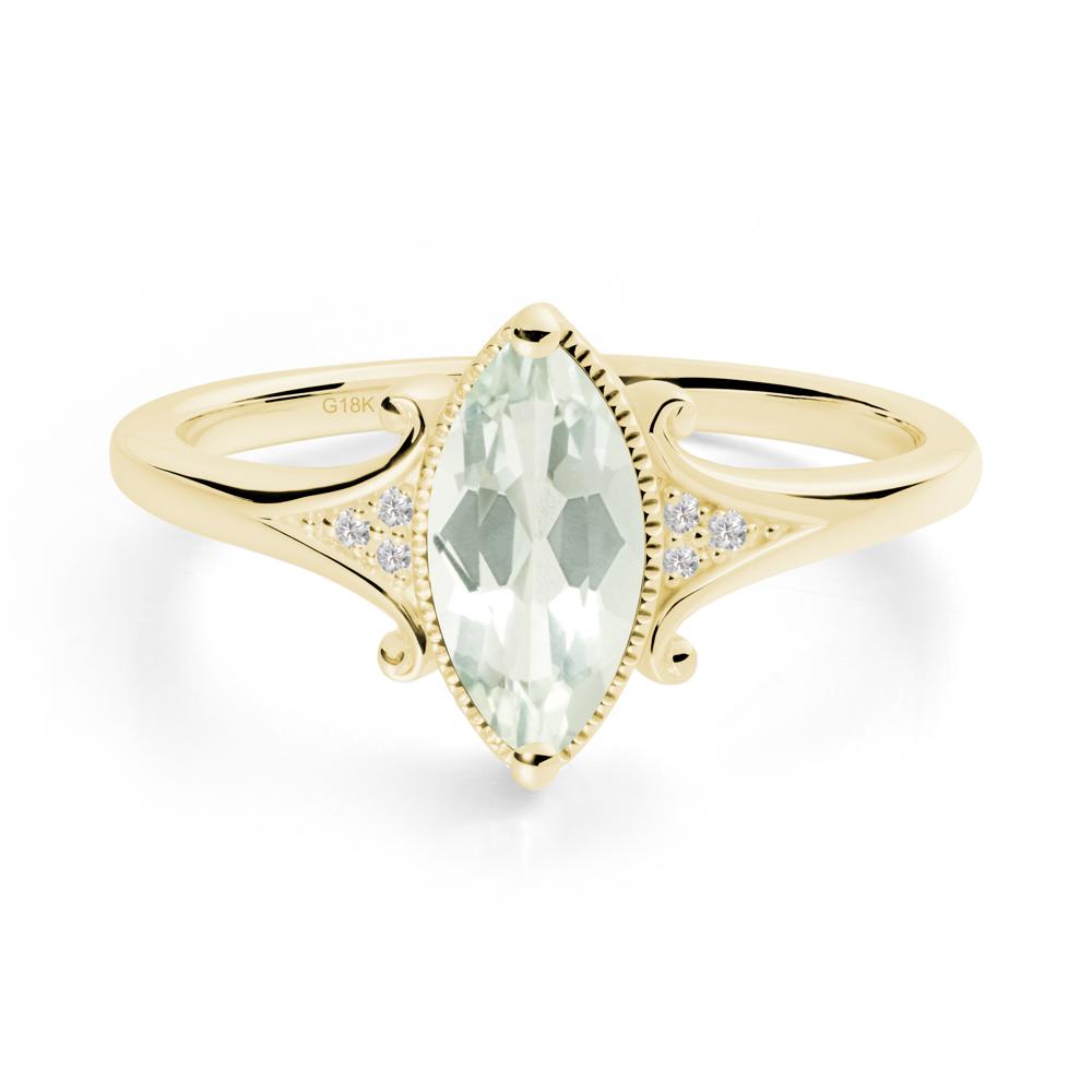 Marquise Green Amethyst Milgrain Halo Ring - LUO Jewelry #metal_18k yellow gold