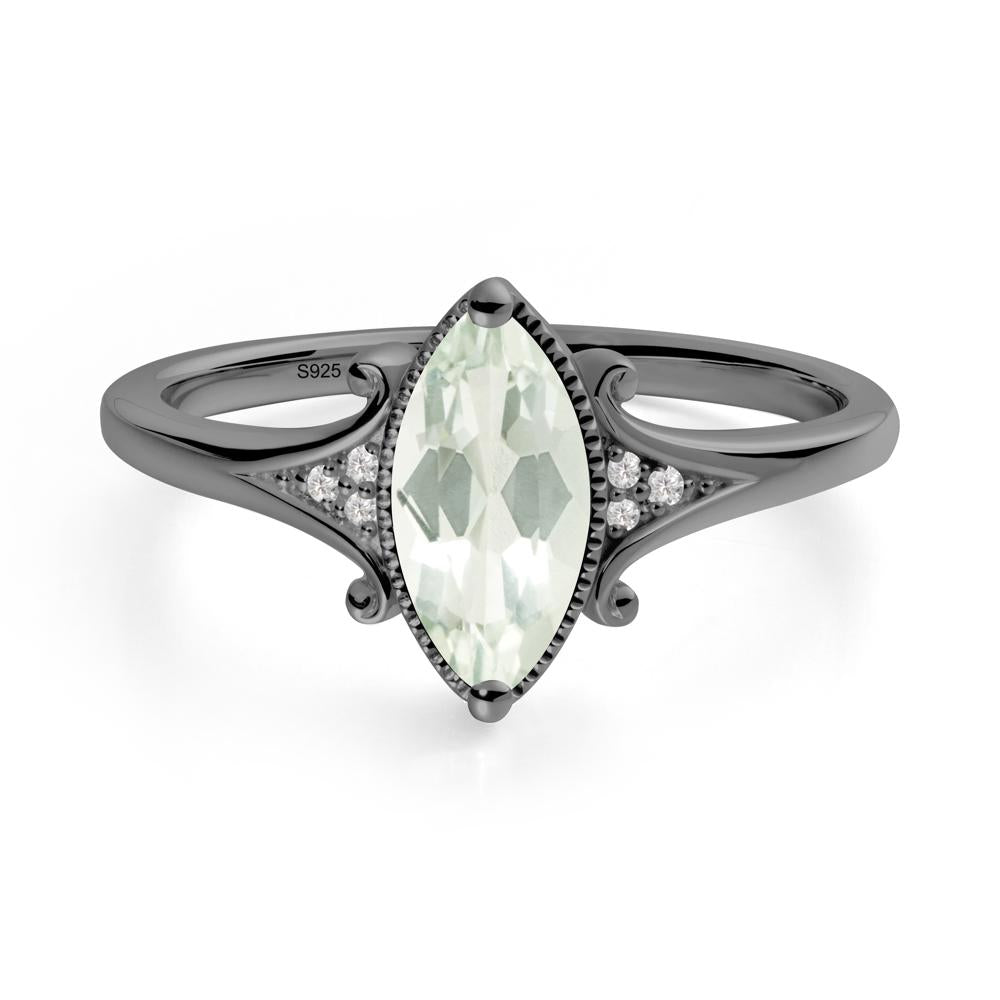 Marquise Green Amethyst Milgrain Halo Ring - LUO Jewelry #metal_black finish sterling silver