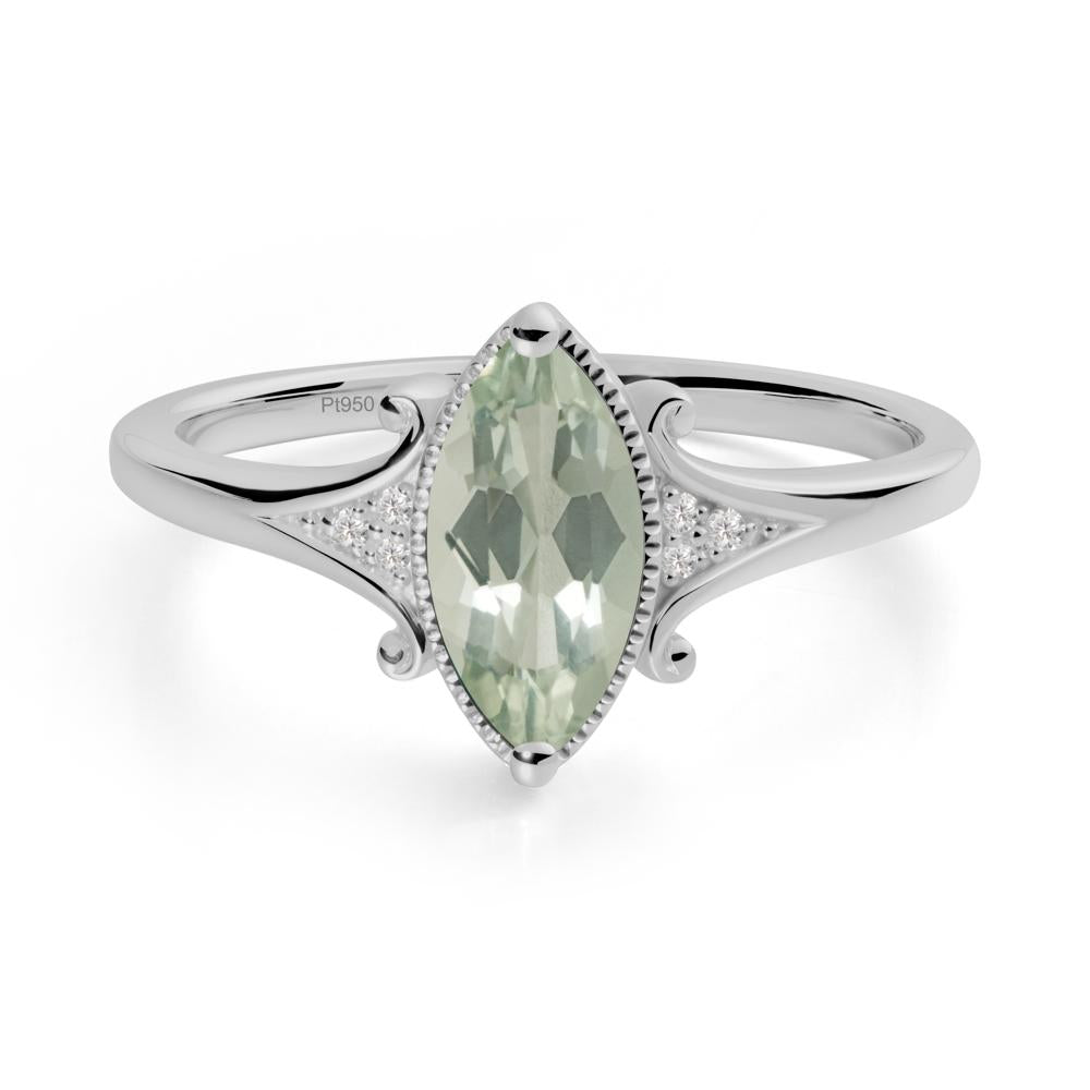 Marquise Green Amethyst Milgrain Halo Ring - LUO Jewelry #metal_platinum