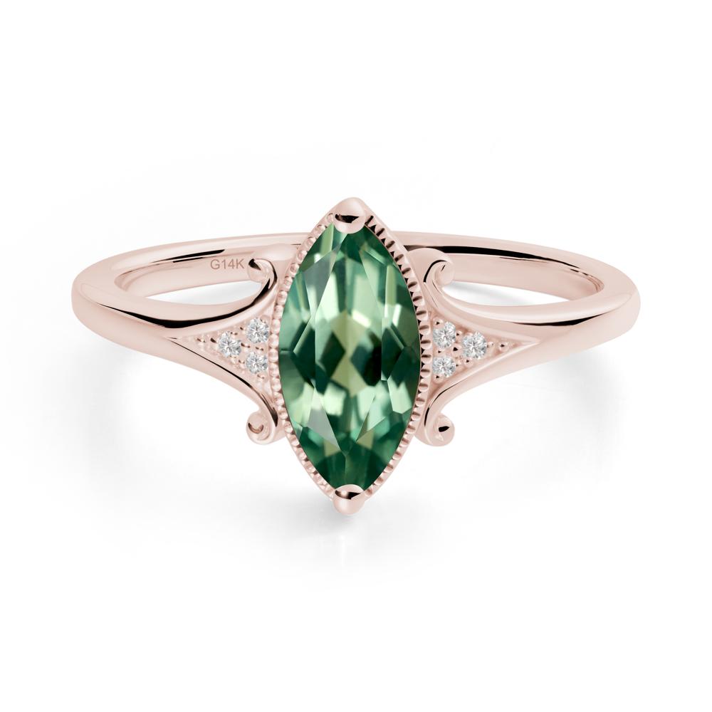 Scrollwork Marquise Green Sapphire Ring - LUO Jewelry #metal_14k rose gold