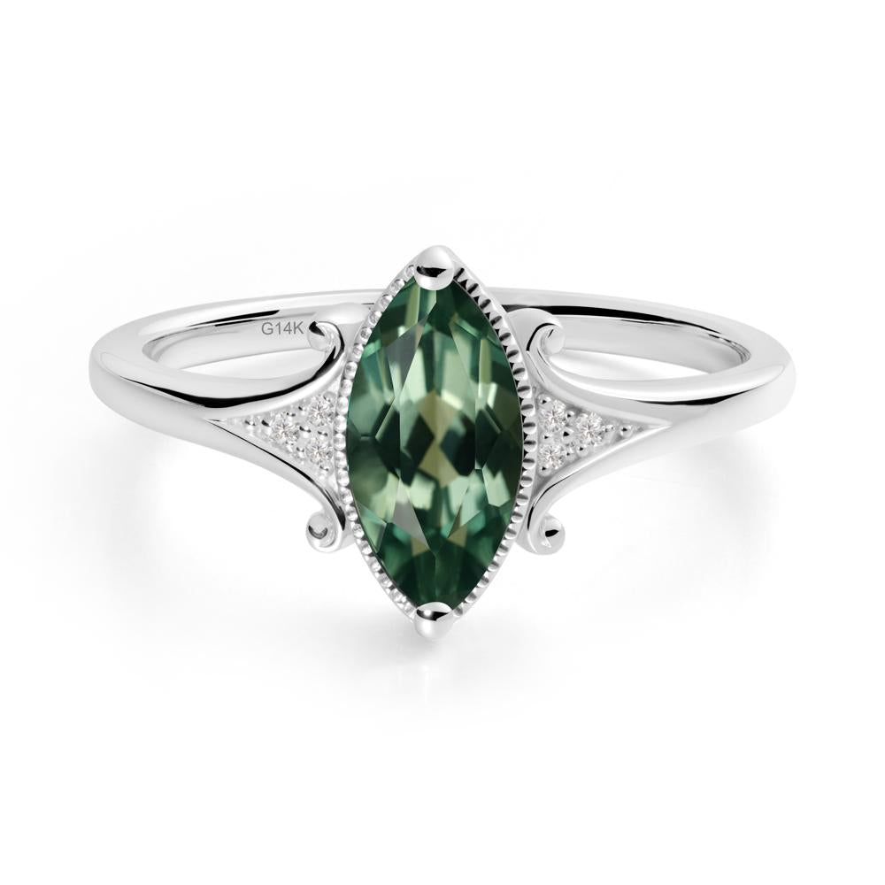 Scrollwork Marquise Green Sapphire Ring - LUO Jewelry #metal_14k white gold