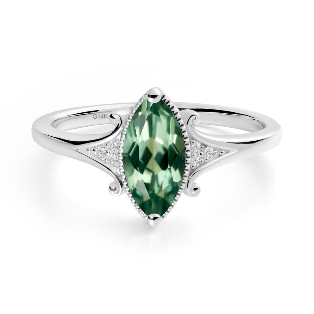 Scrollwork Marquise Green Sapphire Ring - LUO Jewelry #metal_14k white gold