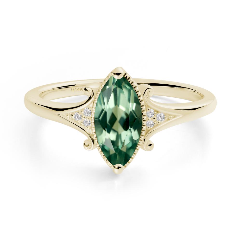 Scrollwork Marquise Green Sapphire Ring - LUO Jewelry #metal_14k yellow gold