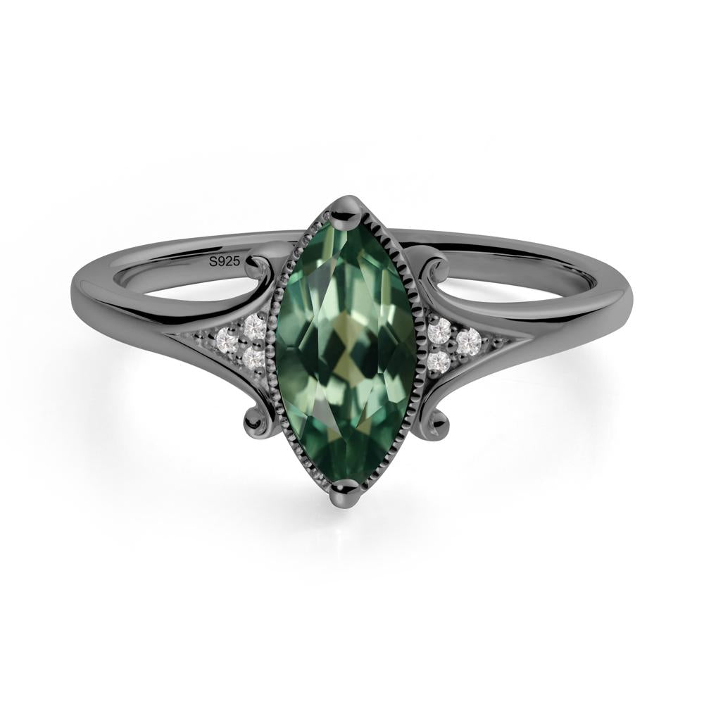 Scrollwork Marquise Green Sapphire Ring - LUO Jewelry #metal_black finish sterling silver