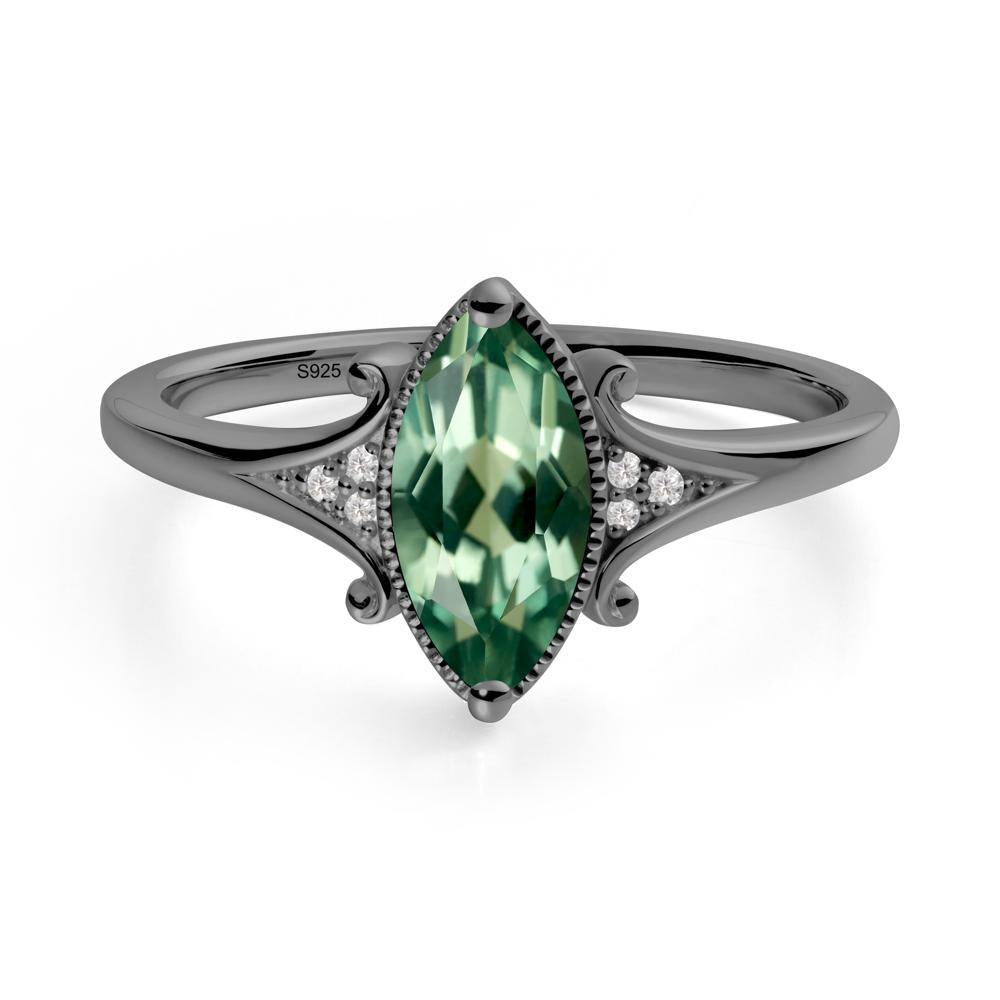 Scrollwork Marquise Green Sapphire Ring - LUO Jewelry #metal_black finish sterling silver