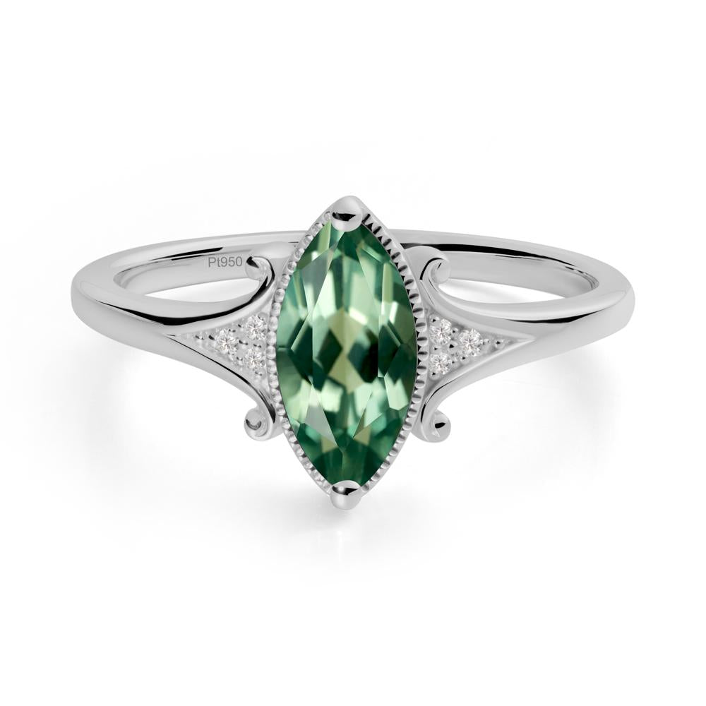 Scrollwork Marquise Green Sapphire Ring - LUO Jewelry #metal_platinum