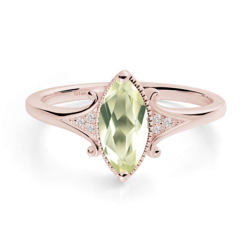 Marquise Lemon Quartz Milgrain Halo Ring - LUO Jewelry #metal_14k rose gold