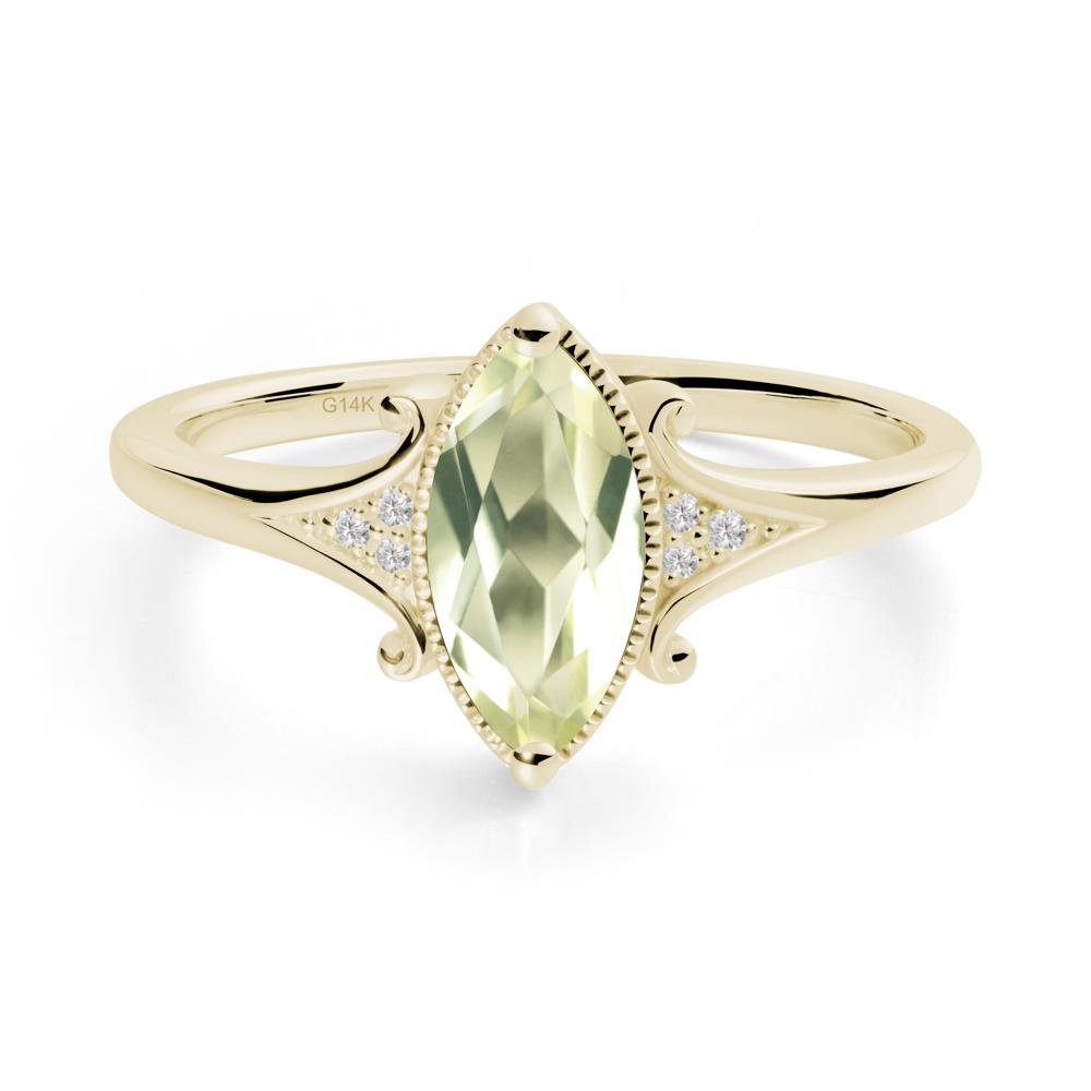 Marquise Lemon Quartz Milgrain Halo Ring - LUO Jewelry #metal_14k yellow gold