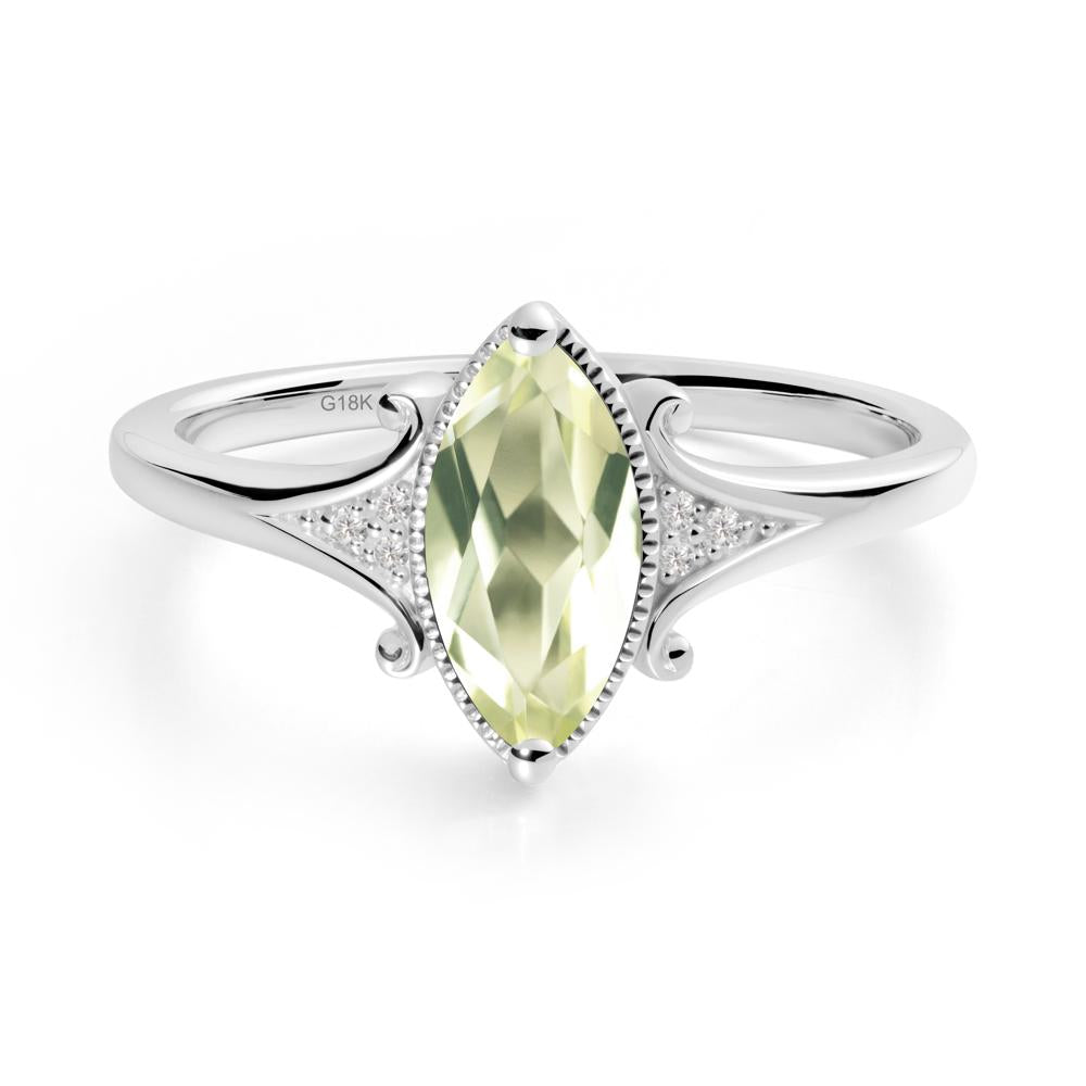 Marquise Lemon Quartz Milgrain Halo Ring - LUO Jewelry #metal_18k white gold