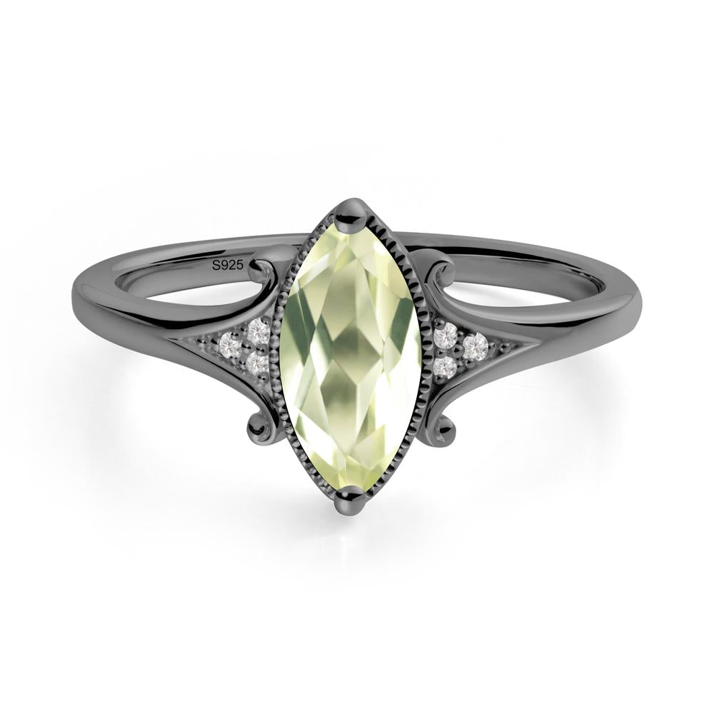 Marquise Lemon Quartz Milgrain Halo Ring - LUO Jewelry #metal_black finish sterling silver