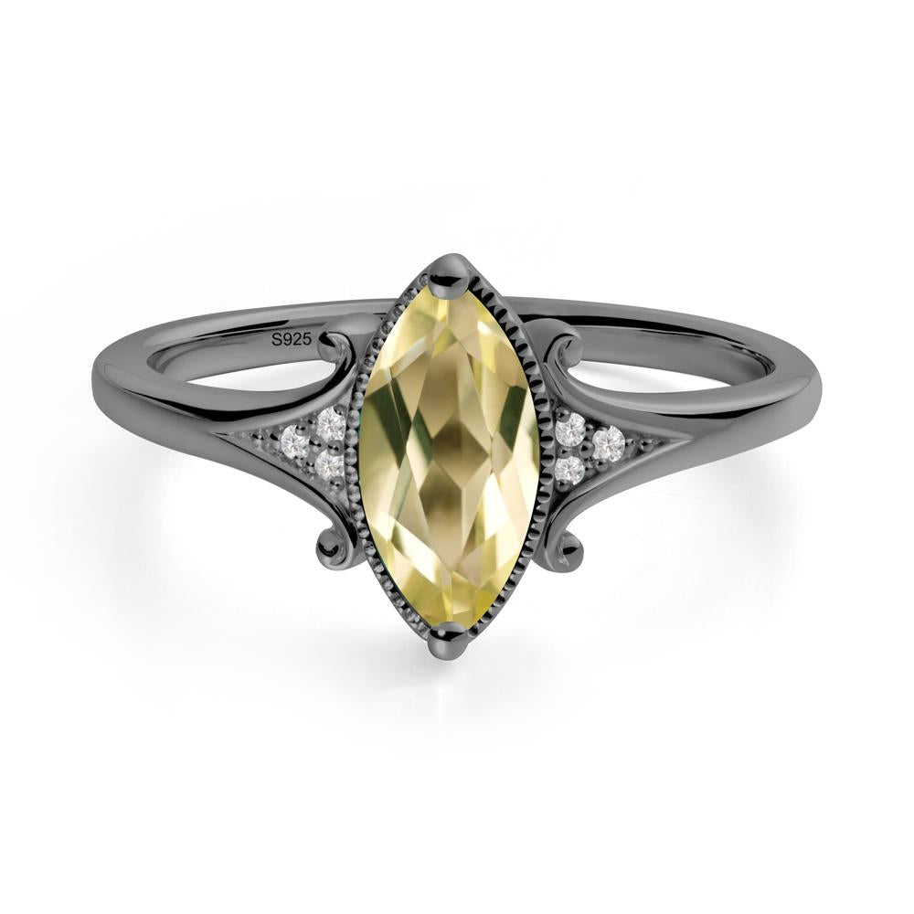 Marquise Lemon Quartz Milgrain Halo Ring - LUO Jewelry #metal_black finish sterling silver