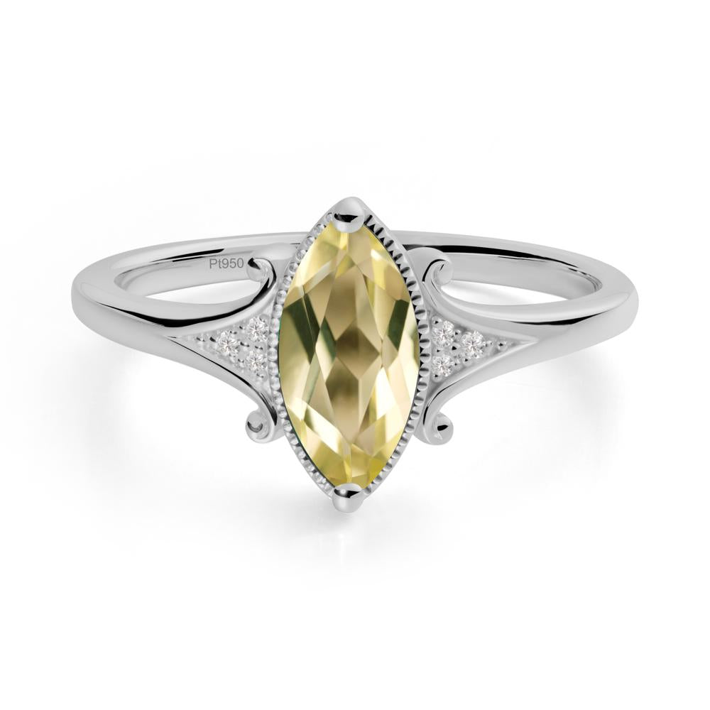 Marquise Lemon Quartz Milgrain Halo Ring - LUO Jewelry #metal_platinum