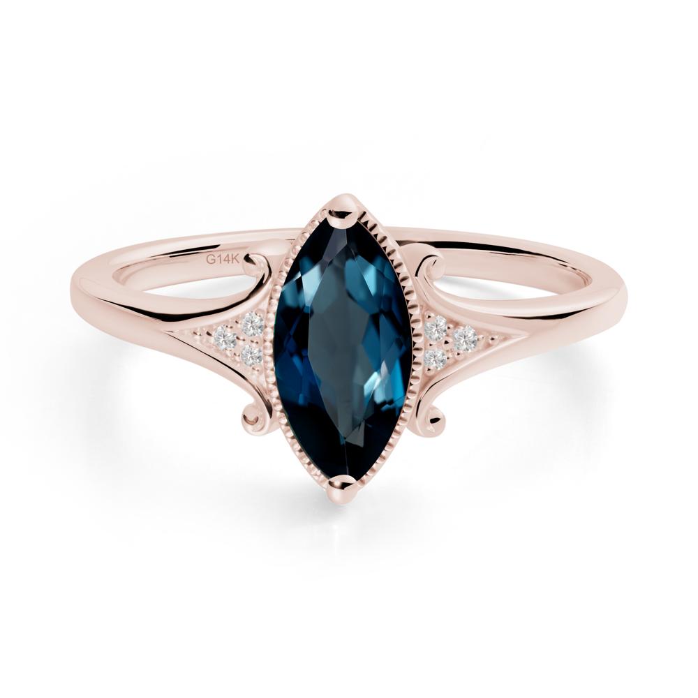 Marquise London Blue Topaz Ring with Milgrain Halo - LUO Jewelry #metal_14k rose gold