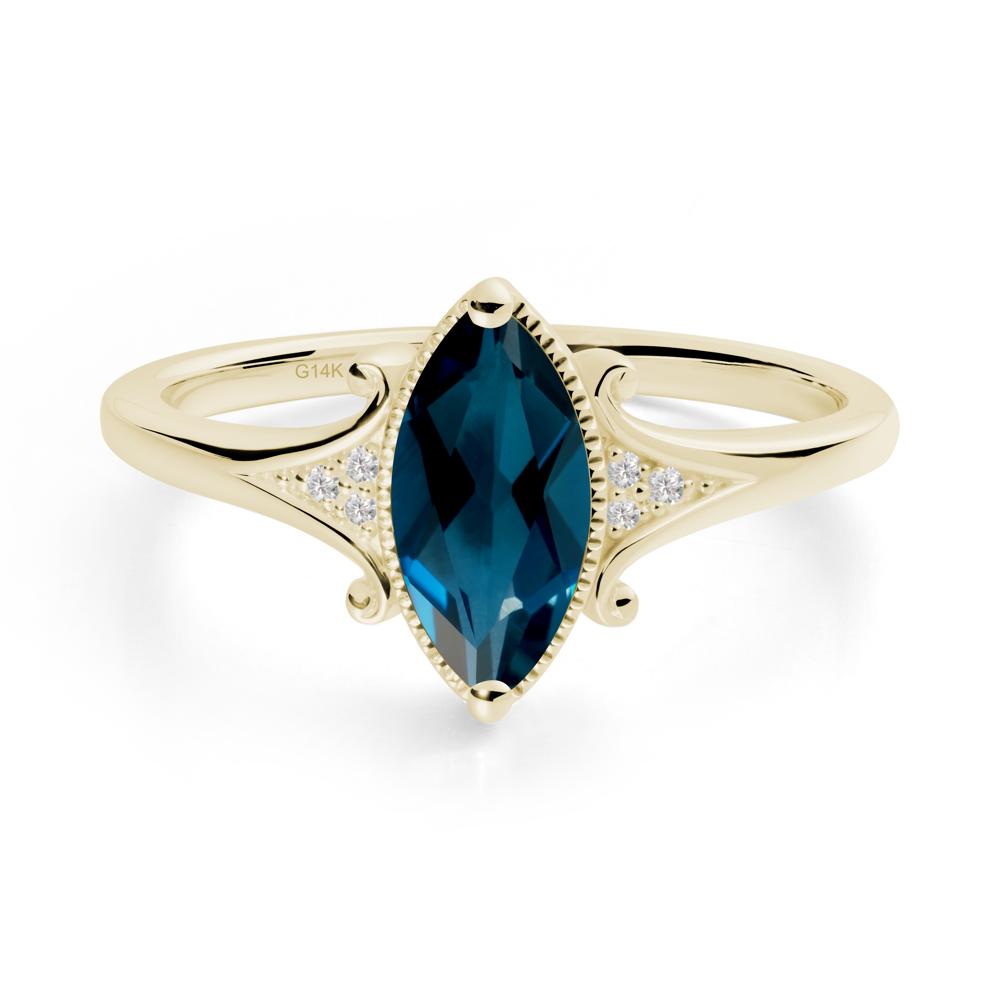 Marquise London Blue Topaz Ring with Milgrain Halo - LUO Jewelry #metal_14k yellow gold
