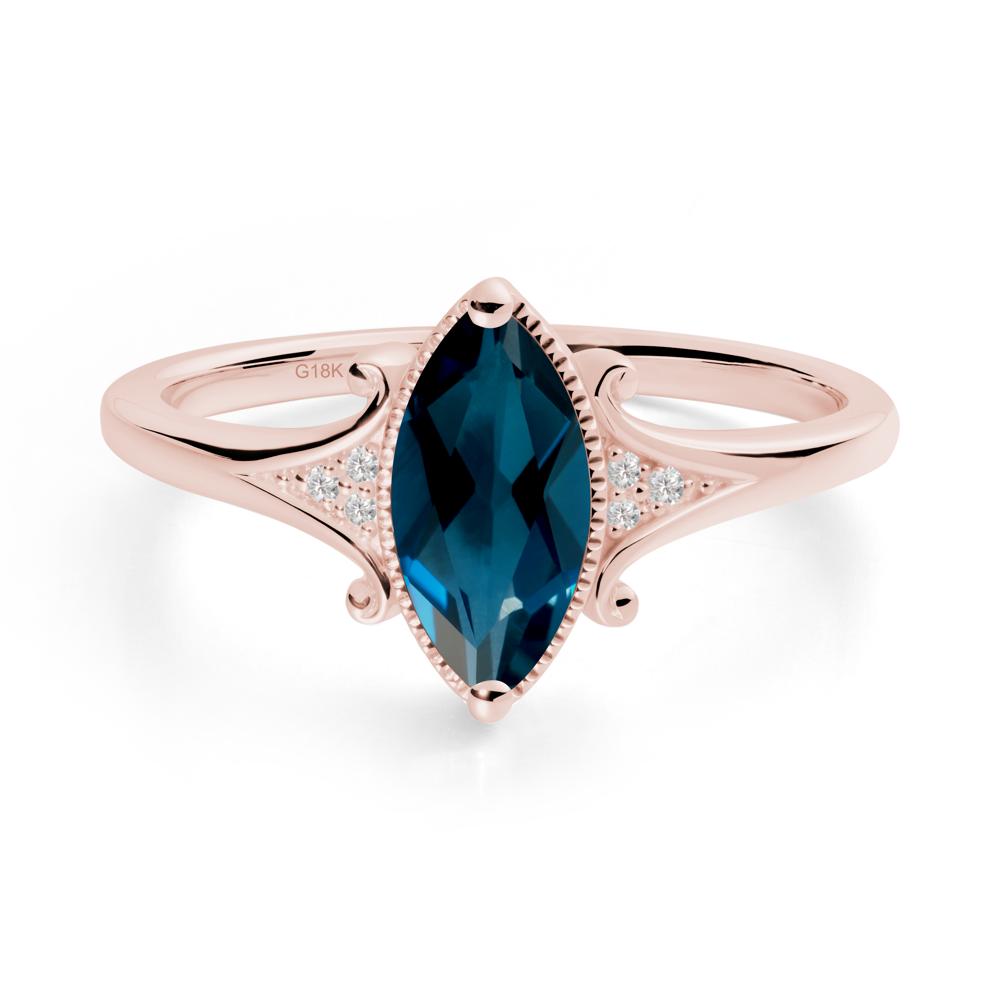 Marquise London Blue Topaz Ring with Milgrain Halo - LUO Jewelry #metal_18k rose gold