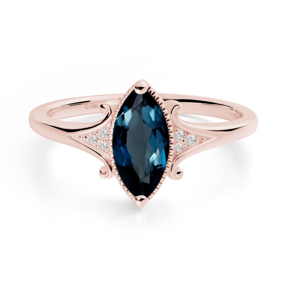 Marquise London Blue Topaz Ring with Milgrain Halo - LUO Jewelry #metal_18k rose gold